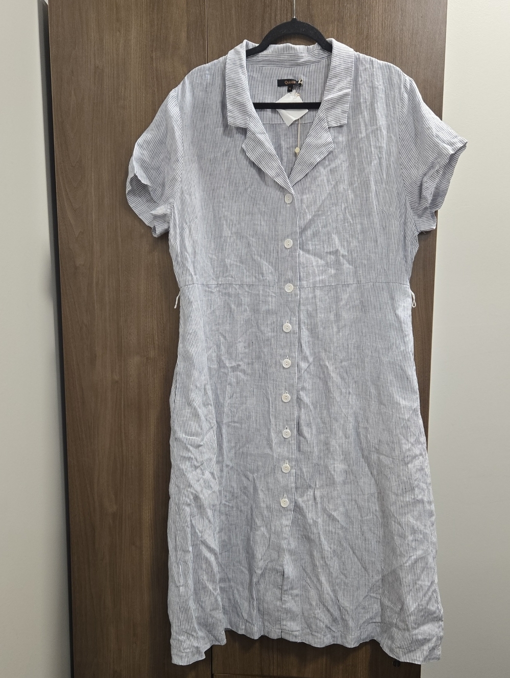 Quince-NWT-100% European Linen Button Front Dress in Blue Pin Stripe-Size XL - Picture 5 of 16